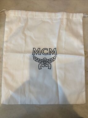 MCM 13.5x15White Drawstring Dust Bag with Black Logo
